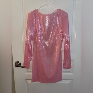 Gianni Bini Sequin Light Pink Backless and Long Sleeve Dress